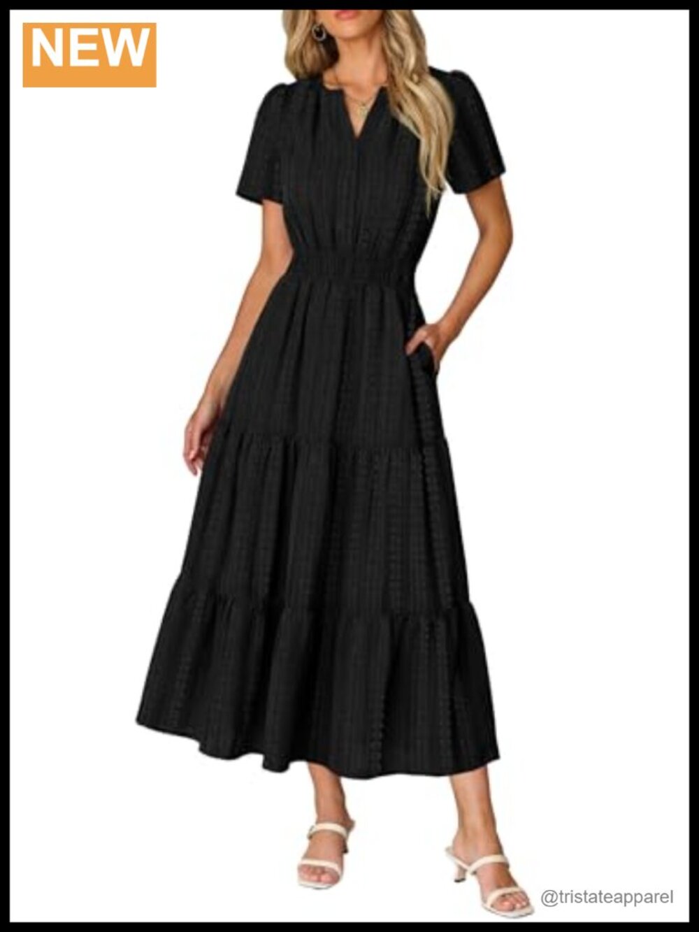 Women's Summer Midi Maxi Dress Short Sleeve V-Neck Pockets Boho Vacation